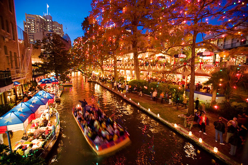 San Antonio's Riverwalk is festooned with lights at Christmastime.